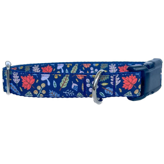 Fall Leaves On Navy Dog Collar
