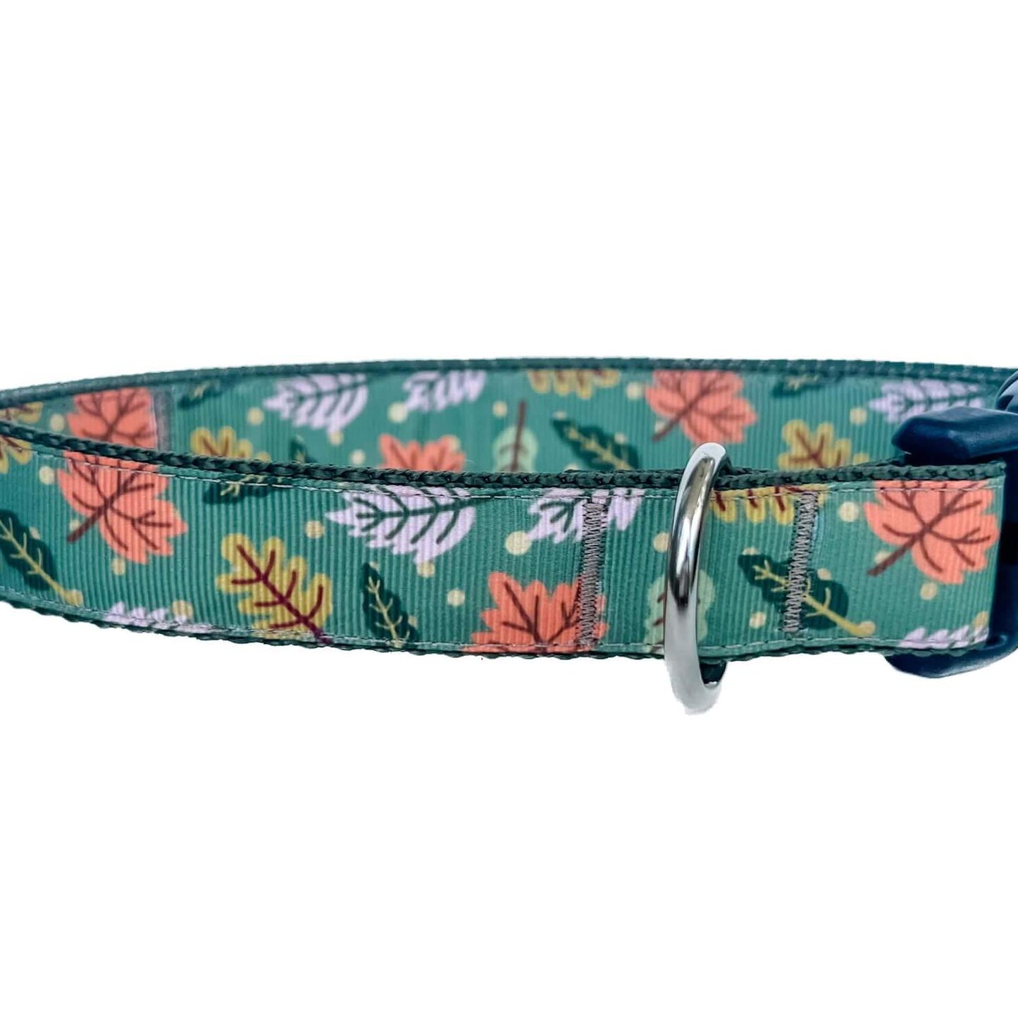 Fall Leaves on Green Dog Collar