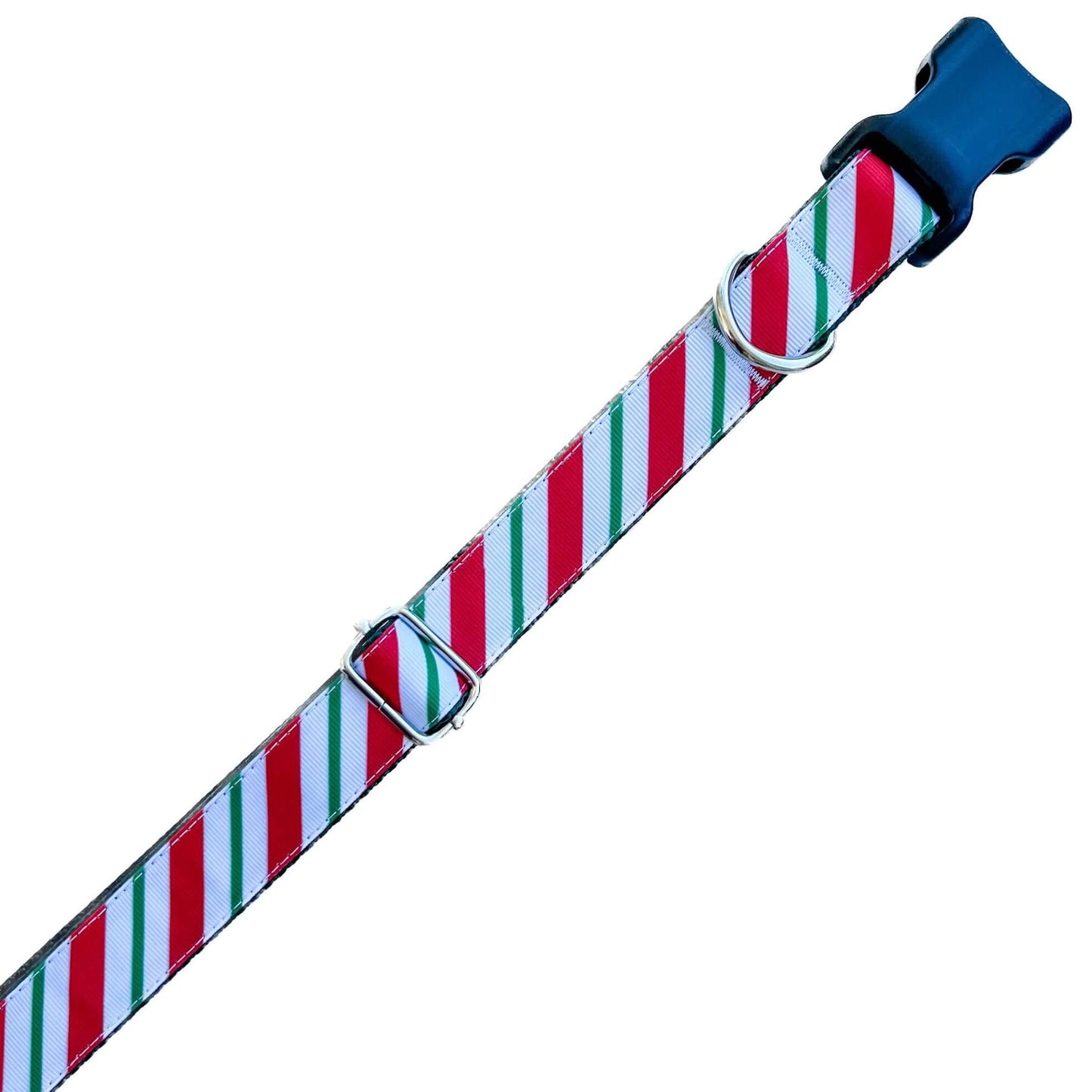 Holiday Red and Green Peppermint Stripes Dog Collar