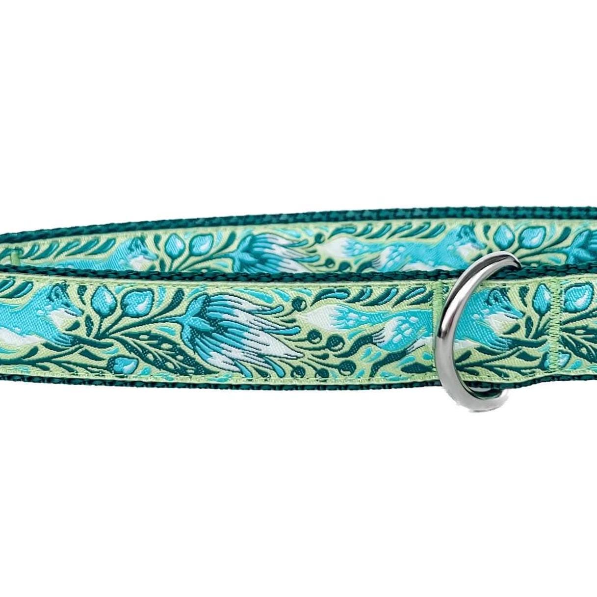Foxy Floral Blue and Green Dog Collar
