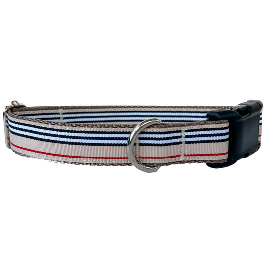 Black, White and Red Stripes on Tan Everyday Dog Collar