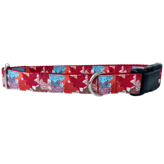 Fall Leaves on Burgundy Dog Collar