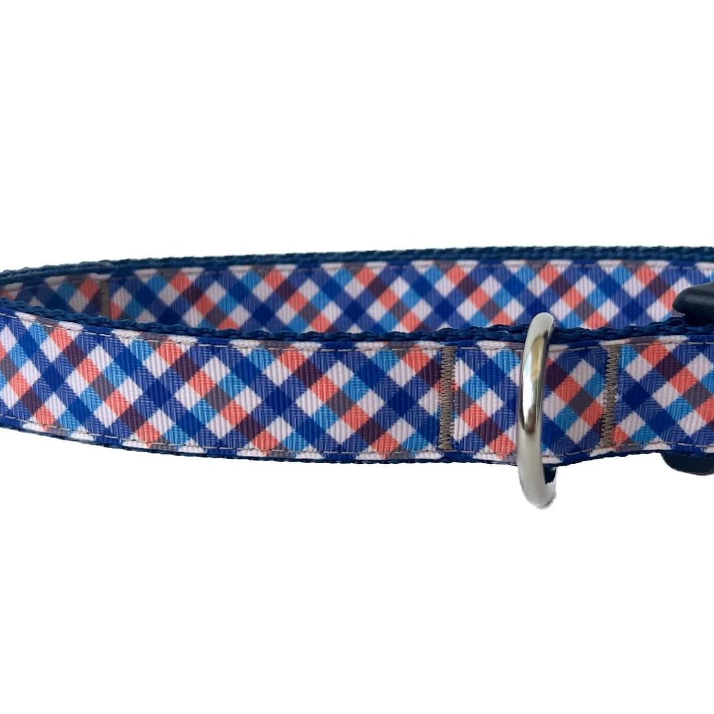 Navy Blue and Orange Plaid Everyday Dog Collar
