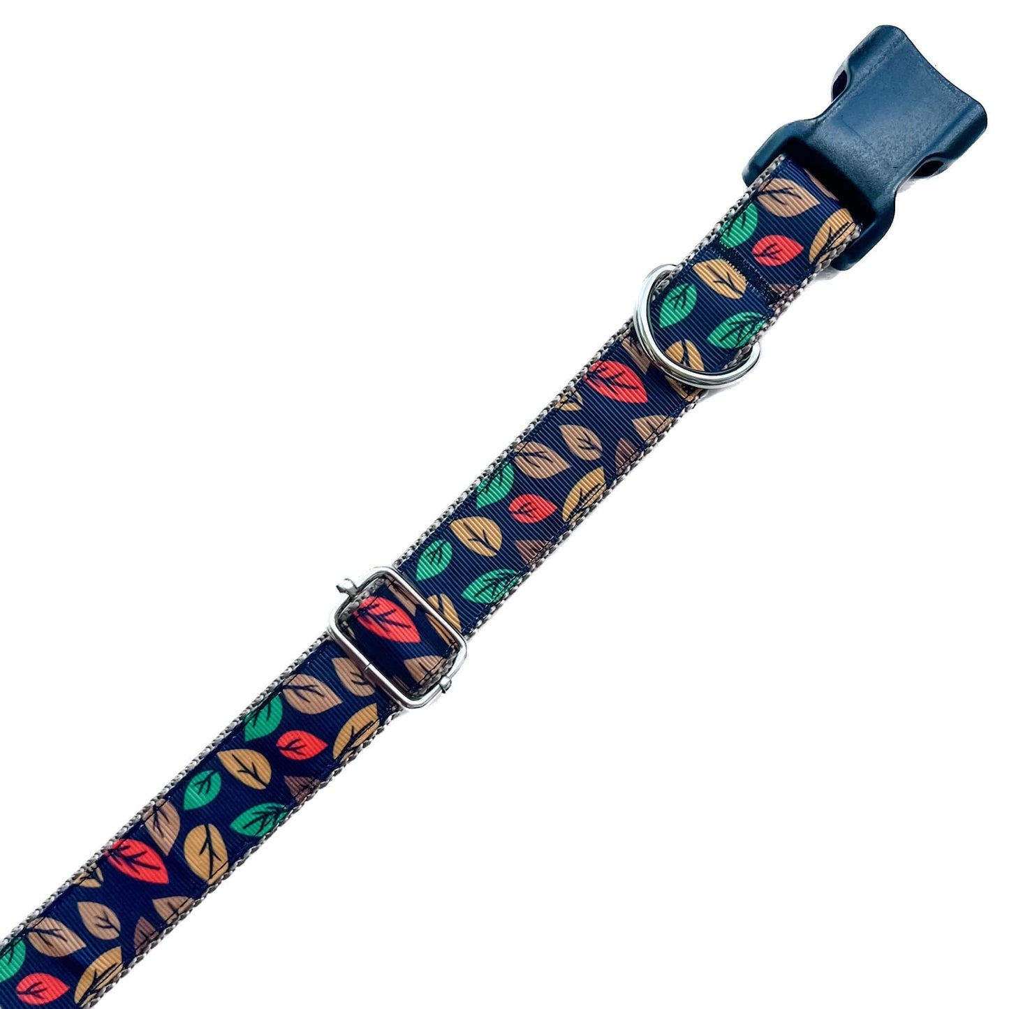 Fall Leaves On Black Dog Collar