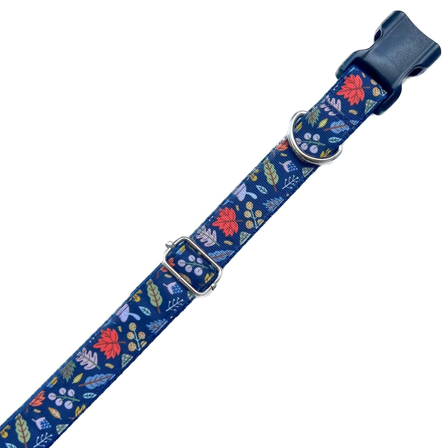 Fall Leaves On Navy Dog Collar