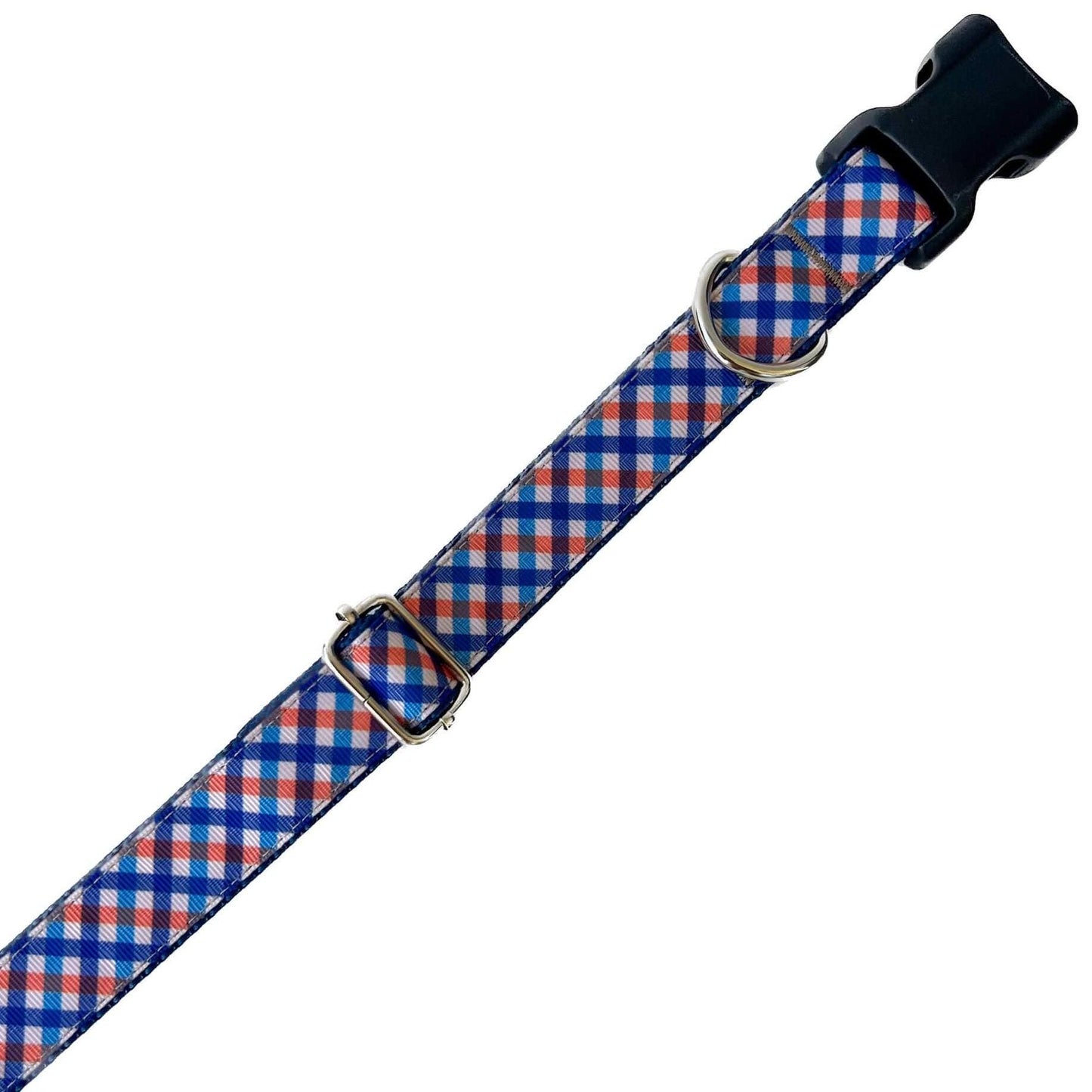Navy Blue and Orange Plaid Everyday Dog Collar