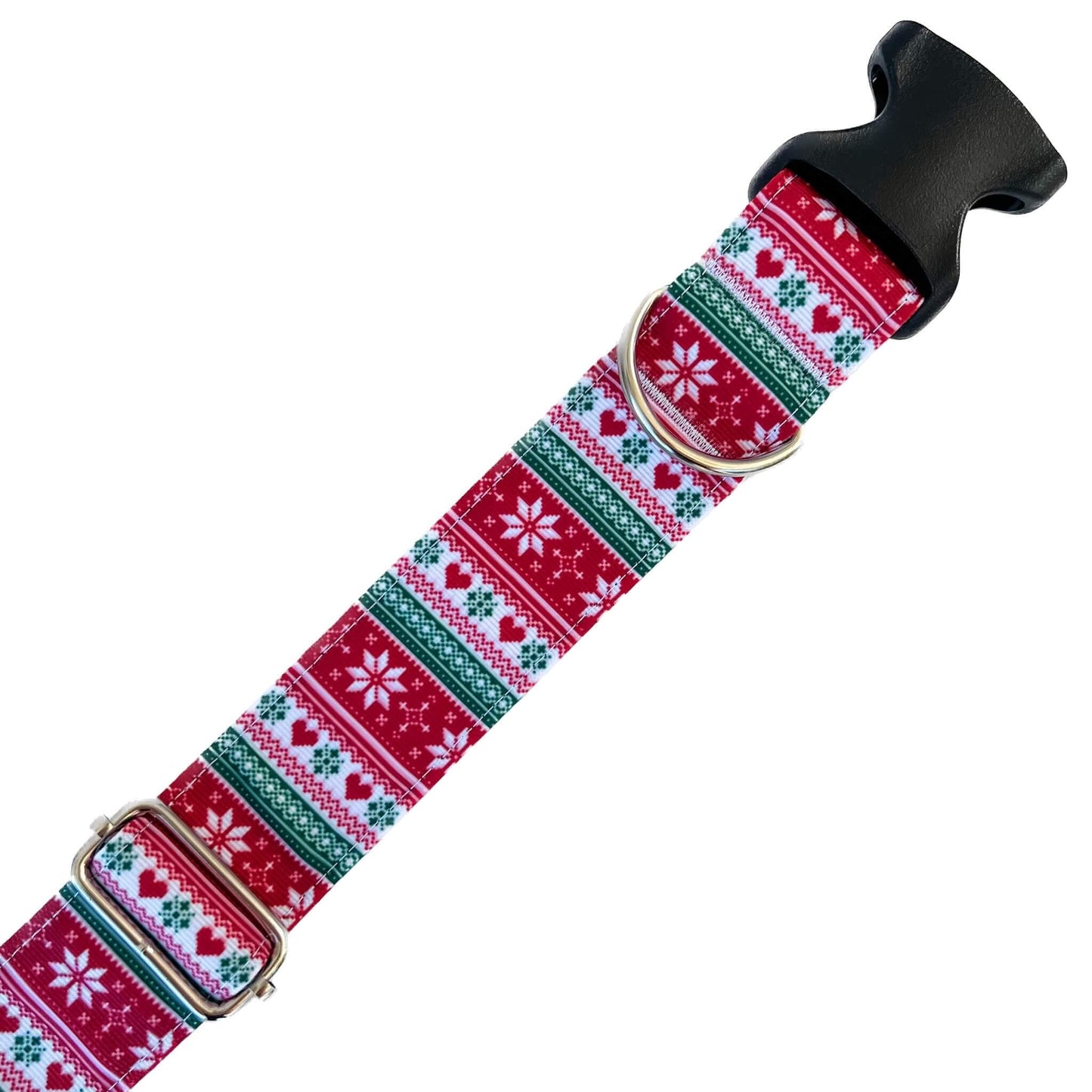 Holiday Red and Green Striped Sweater Print Dog Collar