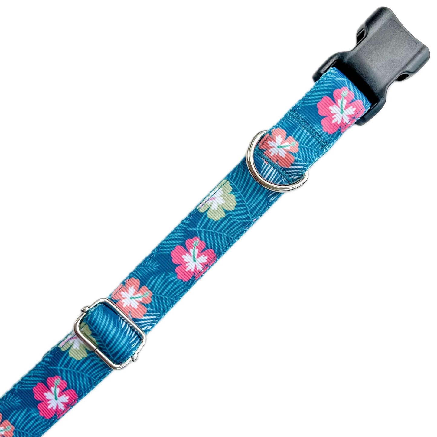 Blue Hawaii Hibiscus Dog Collar
