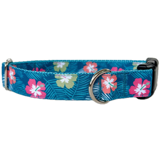 Blue Hawaii Hibiscus Dog Collar
