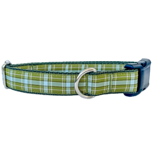 Fall Green and Blue Plaid Dog Collar