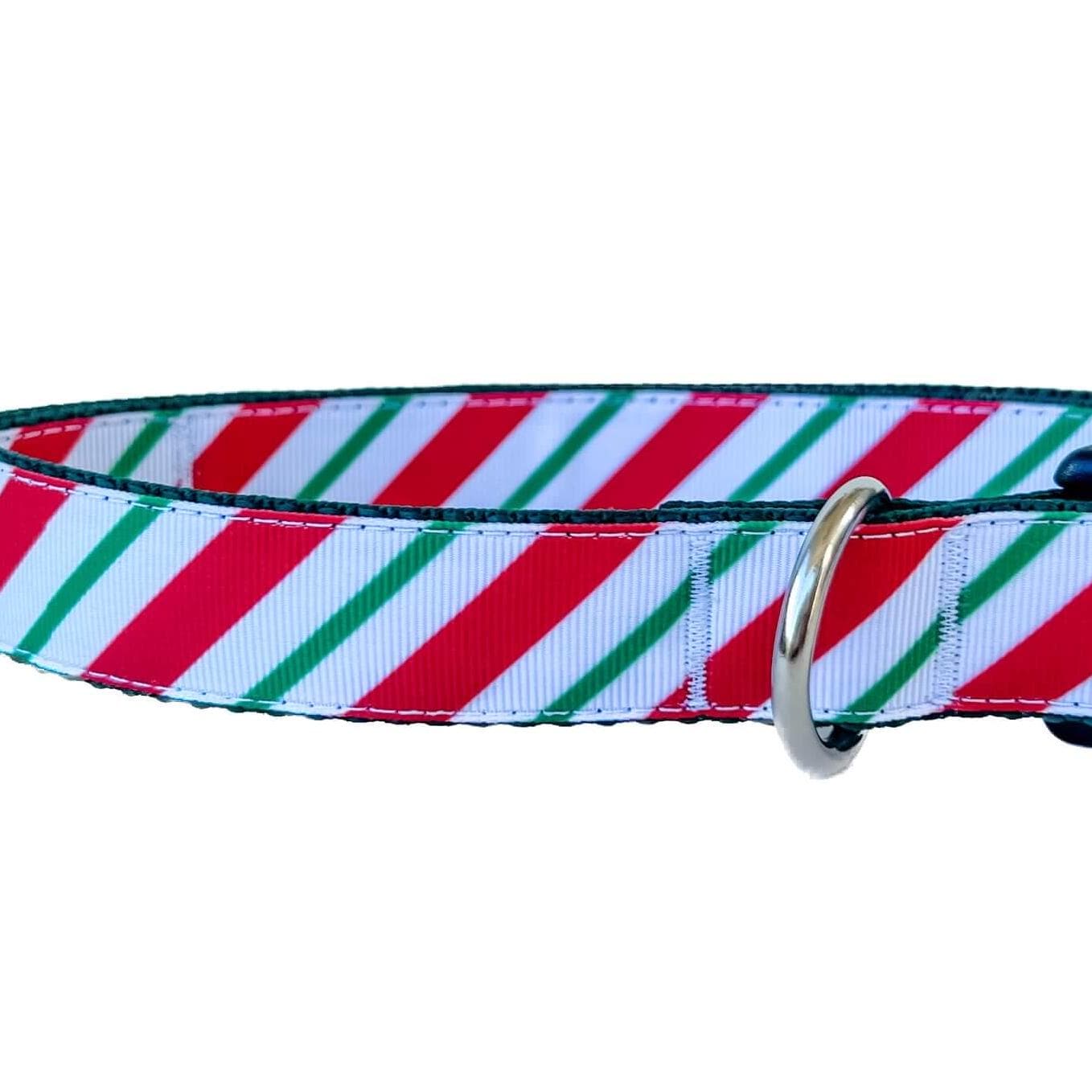Holiday Red and Green Peppermint Stripes Dog Collar