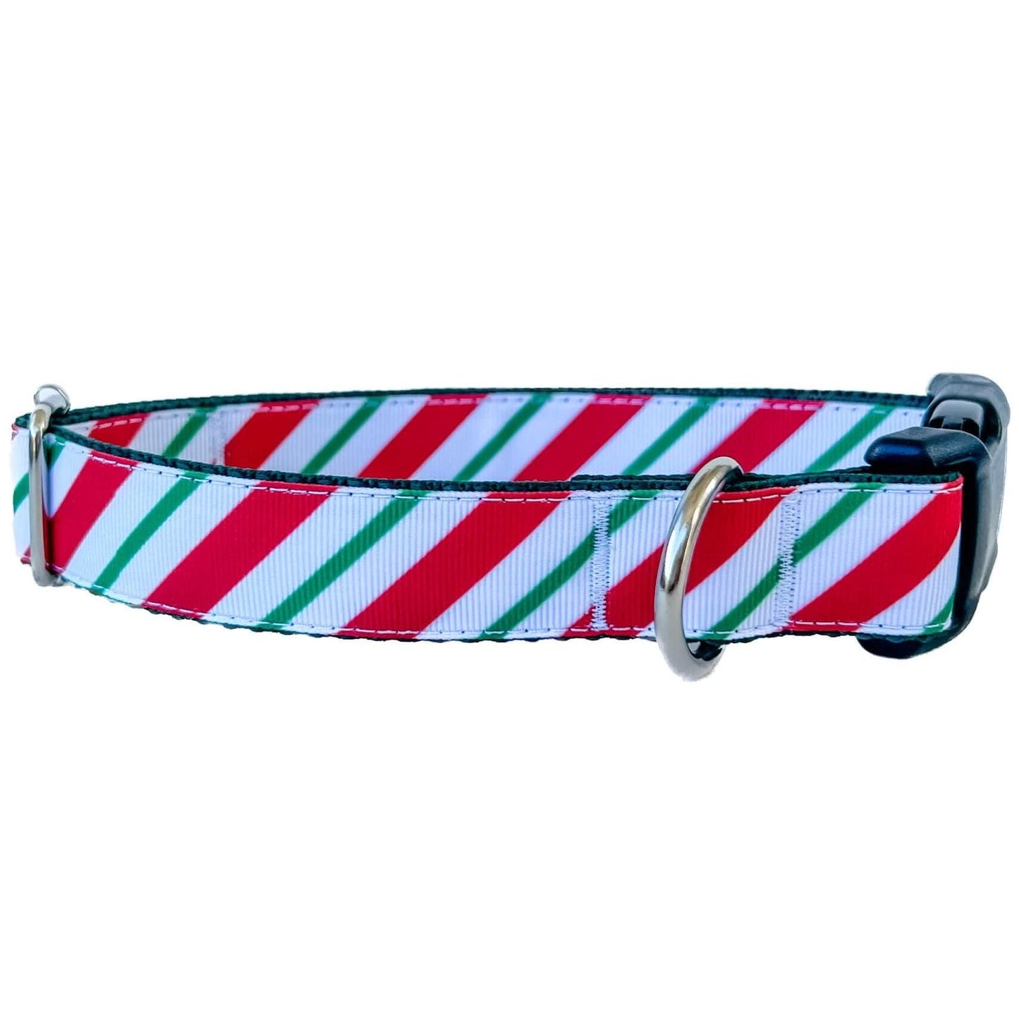 Holiday Red and Green Peppermint Stripes Dog Collar