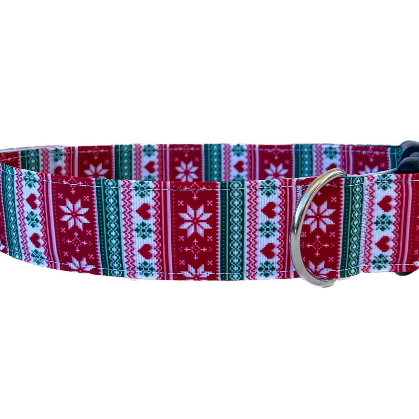 Holiday Red and Green Striped Sweater Print Dog Collar