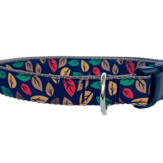 Fall Leaves On Black Dog Collar