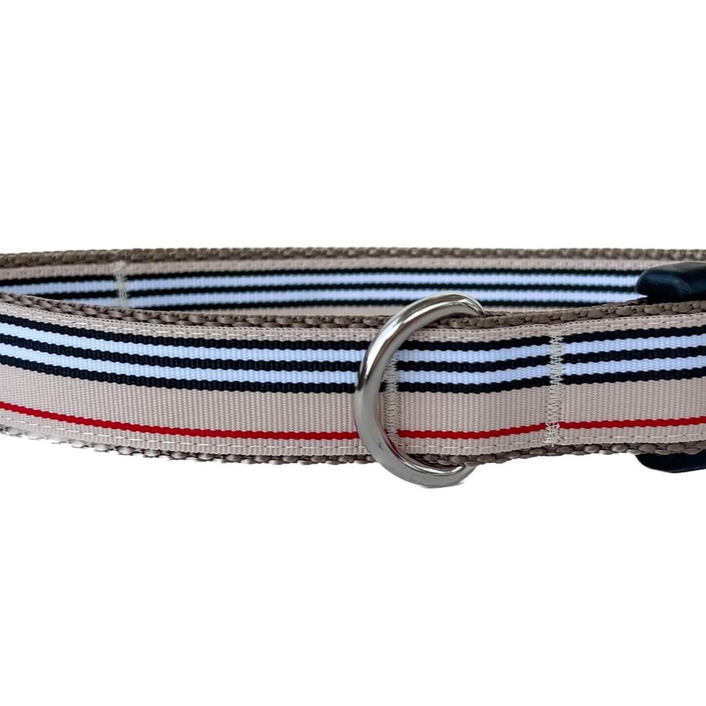 Black, White and Red Stripes on Tan Everyday Dog Collar