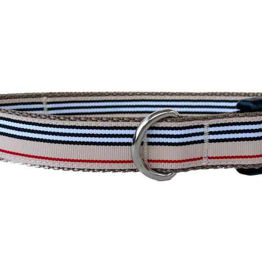 Black, White and Red Stripes on Tan Everyday Dog Collar