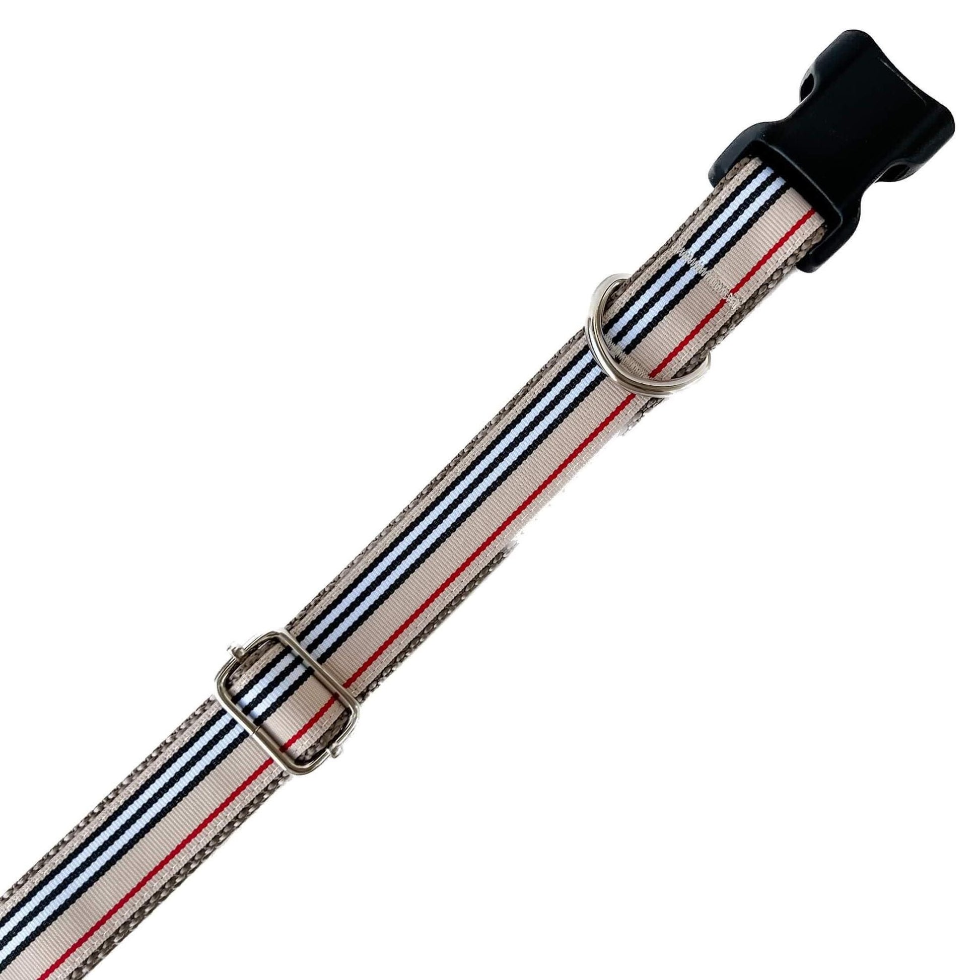Black, White and Red Stripes on Tan Everyday Dog Collar