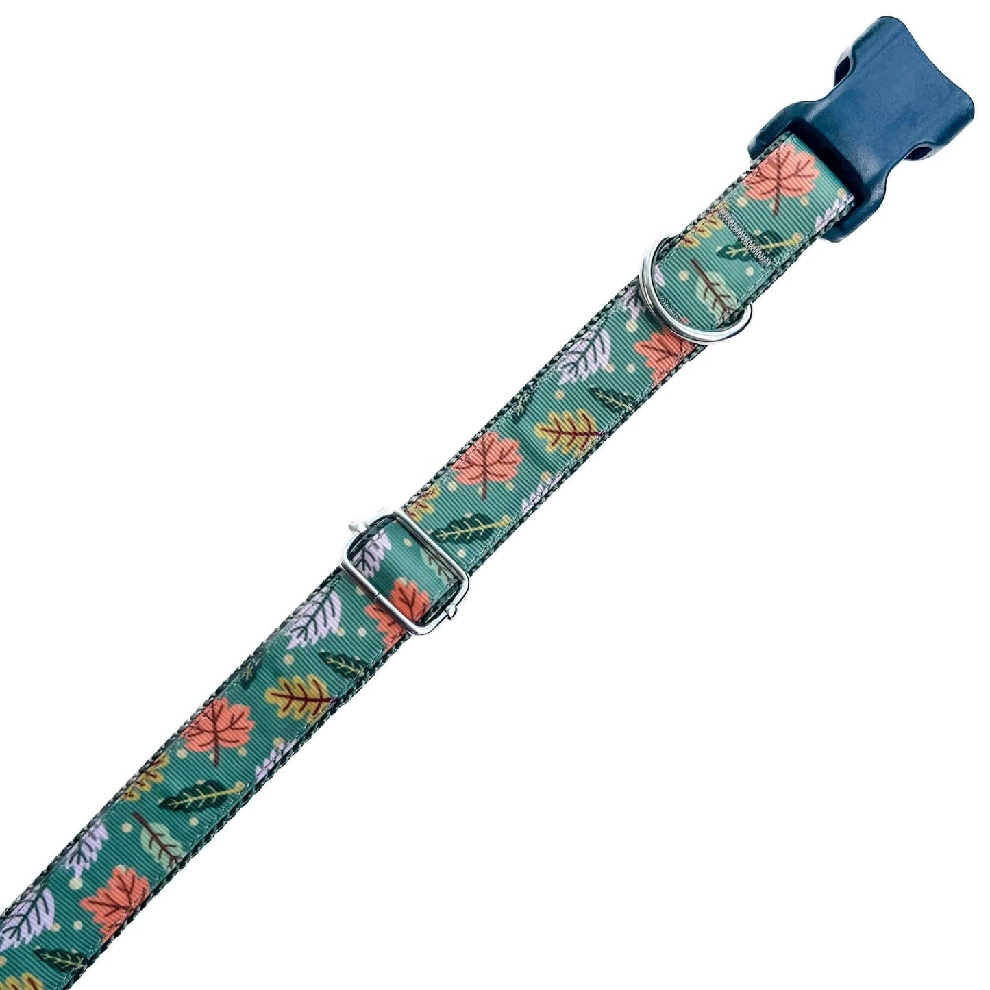 Fall Leaves on Green Dog Collar