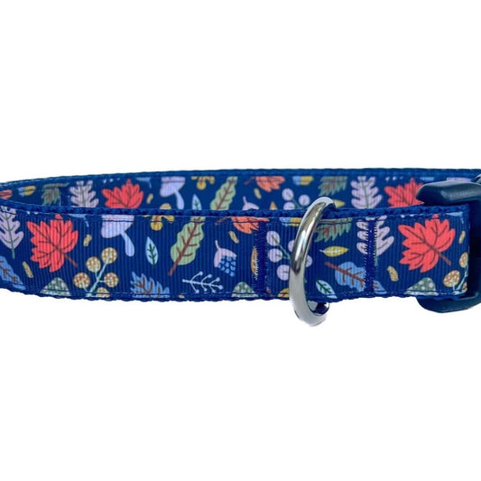 Fall Leaves On Navy Dog Collar